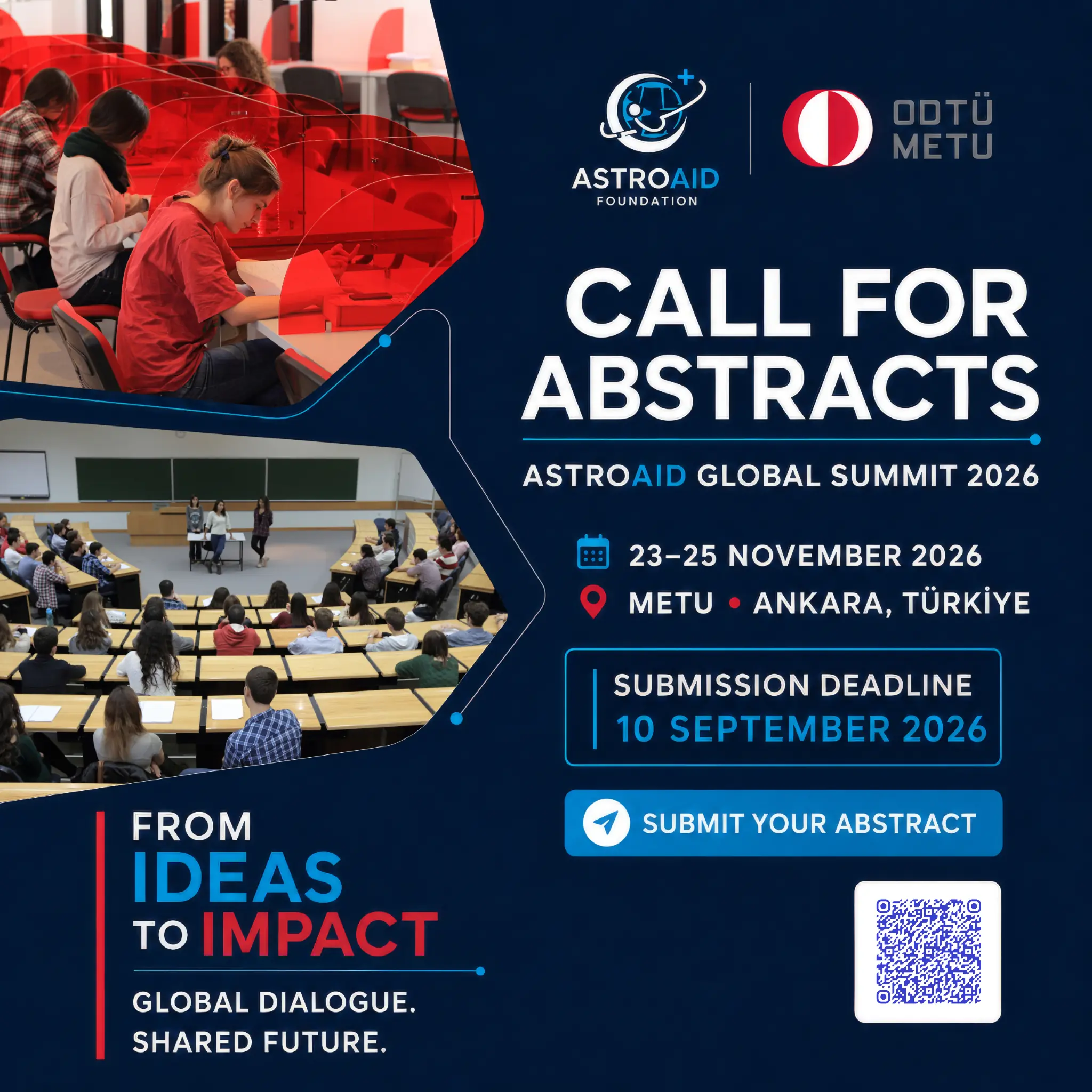 Approved call for abstracts announcement for AstroAid Global Summit 2026 at METU